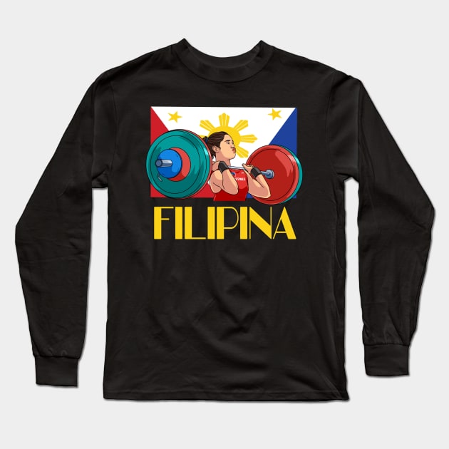 Filipina Pride Philippines Flag Proud Weightlifter Long Sleeve T-Shirt by Noseking